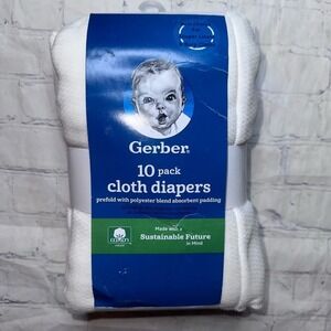 NWT  Gerber 10Pk White Cotton Cloth Diapers